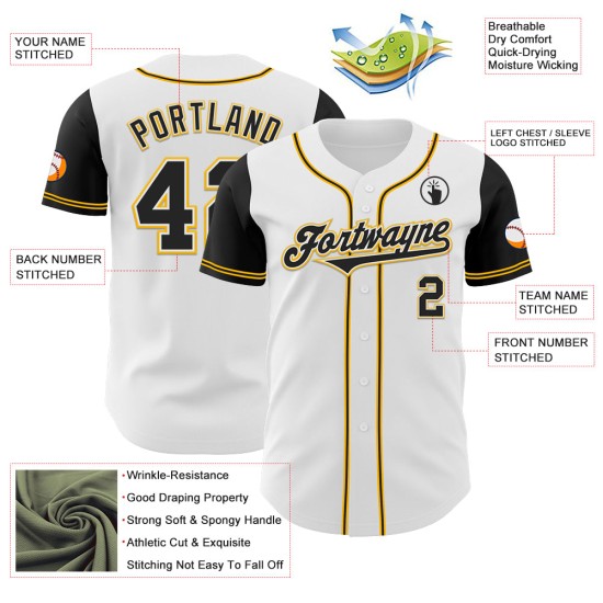 Maillot de baseball deux pièces noir et or, ton blanc, personnalisé, authentique Maillot de baseball deux pièces noir et or, ton blanc, personnalisé, authentique