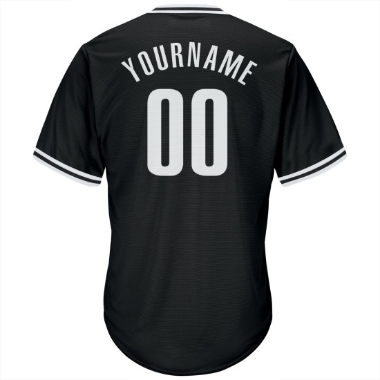 Maillot de baseball noir en tricot côtelé blanc rétro authentique personnalisé Maillot de baseball noir en tricot côtelé blanc rétro authentique personnalisé