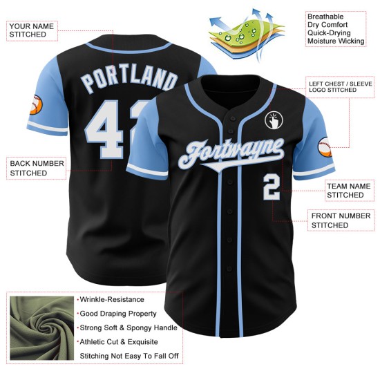 Maillot de baseball authentique Tone Custom Two bleu, blanc et noir clair Maillot de baseball authentique Tone Custom Two bleu, blanc et noir clair