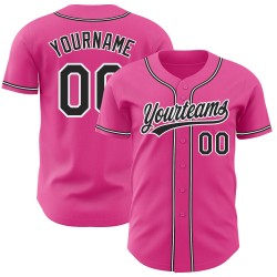 Maillot de baseball authentique personnalisé noir-blanc-rose