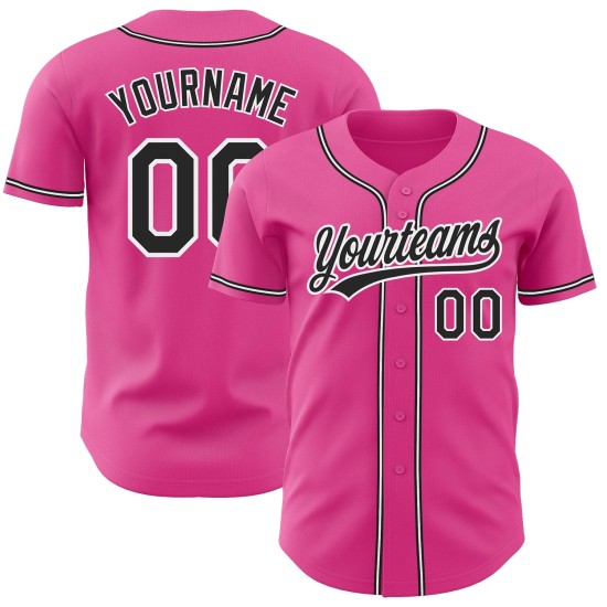Maillot de baseball authentique personnalisé noir-blanc-rose Maillot de baseball authentique personnalisé noir-blanc-rose
