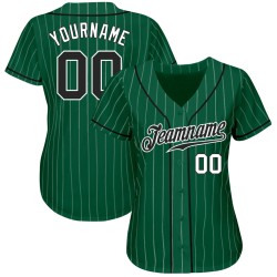 Maillot de baseball personnalisé authentique vert noir-blanc à fines rayures blanc Kelly