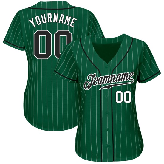 Maillot de baseball personnalisé authentique vert noir-blanc à fines rayures blanc Kelly Maillot de baseball personnalisé authentique vert noir-blanc à fines rayures blanc Kelly