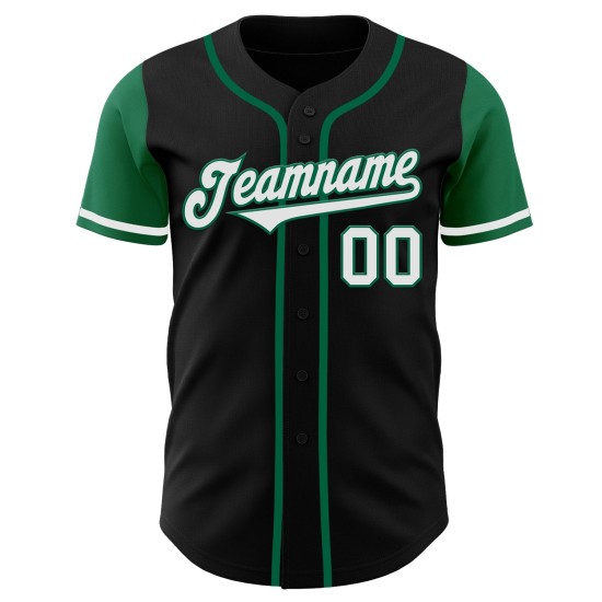 Maillot de baseball deux couleurs, noir, blanc et vert Kelly, ton personnalisé, authentique Maillot de baseball deux couleurs, noir, blanc et vert Kelly, ton personnalisé, authentique