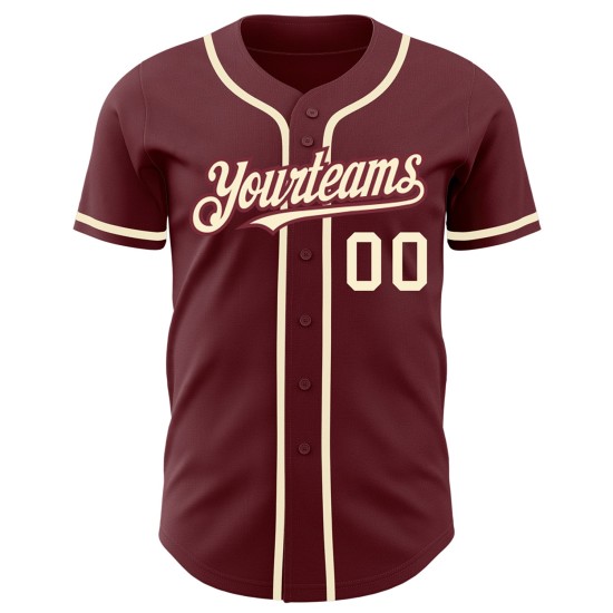 Maillot de baseball bordeaux authentique personnalisé crème Maillot de baseball bordeaux authentique personnalisé crème