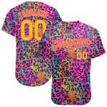Maillot de baseball personnalisé 3D authentique, motif graffiti coloré, léopard doré et rose Maillot de baseball personnalisé 3D authentique, motif graffiti coloré, léopard doré et rose