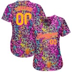 Maillot de baseball personnalisé 3D authentique, motif graffiti coloré, léopard doré et rose Maillot de baseball personnalisé 3D authentique, motif graffiti coloré, léopard doré et rose