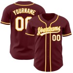 Maillot de baseball authentique blanc-or bordeaux personnalisé Maillot de baseball authentique blanc-or bordeaux personnalisé