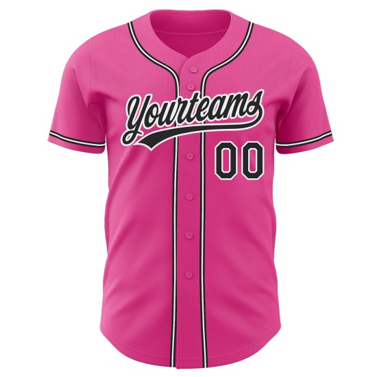 Maillot de baseball authentique personnalisé noir-blanc-rose Maillot de baseball authentique personnalisé noir-blanc-rose