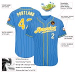 Maillot de baseball blanc à rayures authentiques, or et blanc, bleu poudre Maillot de baseball blanc à rayures authentiques, or et blanc, bleu poudre
