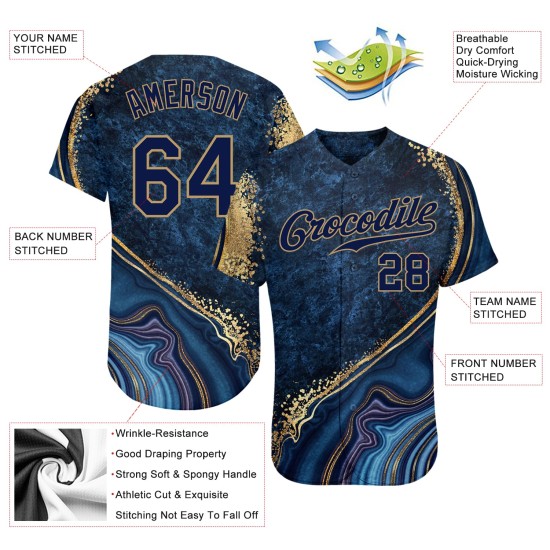 Maillot de baseball bleu marine marbré - Motif 3D personnalisé Maillot de baseball bleu marine marbré - Motif 3D personnalisé