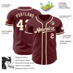 Maillot de baseball bordeaux authentique personnalisé crème Maillot de baseball bordeaux authentique personnalisé crème