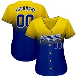Maillot de baseball tendance, personnalisé, authentique, jaune dégradé, bleu royal et blanc