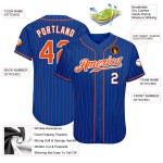 Maillot de baseball Royal authentique personnalisé à rayures orange et blanc Maillot de baseball Royal authentique personnalisé à rayures orange et blanc