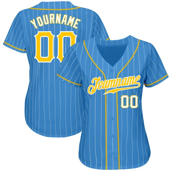 Maillot de baseball blanc à rayures authentiques, or et blanc, bleu poudre Maillot de baseball blanc à rayures authentiques, or et blanc, bleu poudre