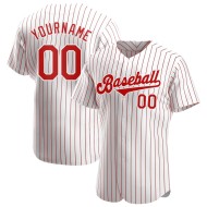 Maillot de baseball blanc authentique à rayures fines, rouge et blanc