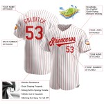 Maillot de baseball blanc authentique à rayures fines, rouge et blanc Maillot de baseball blanc authentique à rayures fines, rouge et blanc