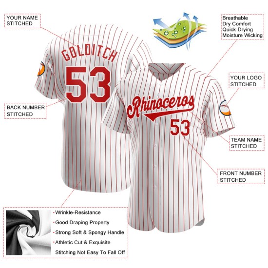 Maillot de baseball blanc authentique à rayures fines, rouge et blanc Maillot de baseball blanc authentique à rayures fines, rouge et blanc