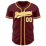 Maillot de baseball authentique blanc-or bordeaux personnalisé Maillot de baseball authentique blanc-or bordeaux personnalisé
