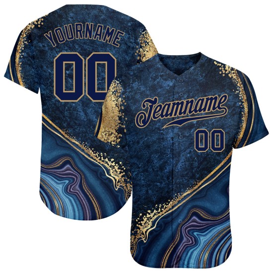 Maillot de baseball bleu marine marbré - Motif 3D personnalisé Maillot de baseball bleu marine marbré - Motif 3D personnalisé